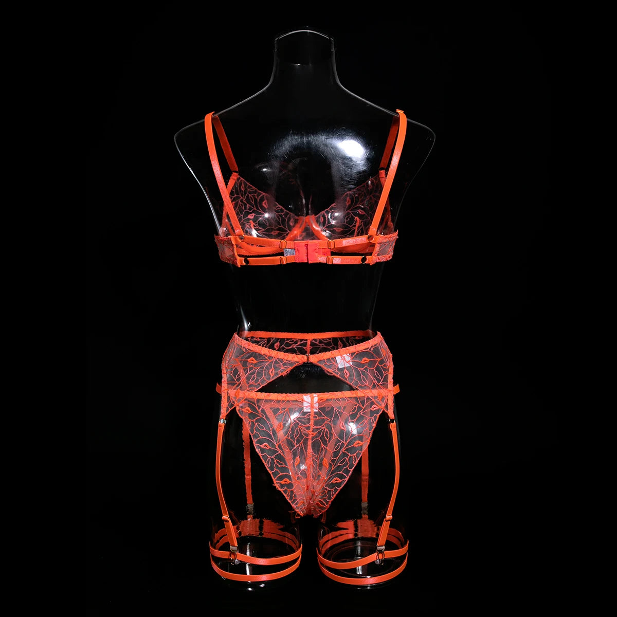 Neon Orange Lace Lingerie Set