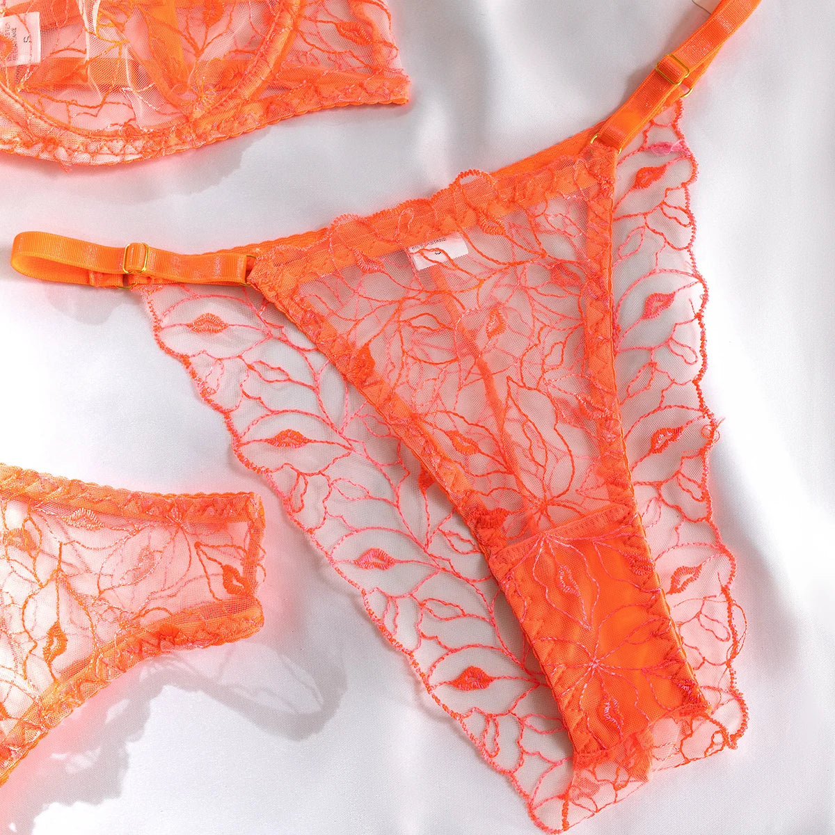 Neon Orange Lace Lingerie Set