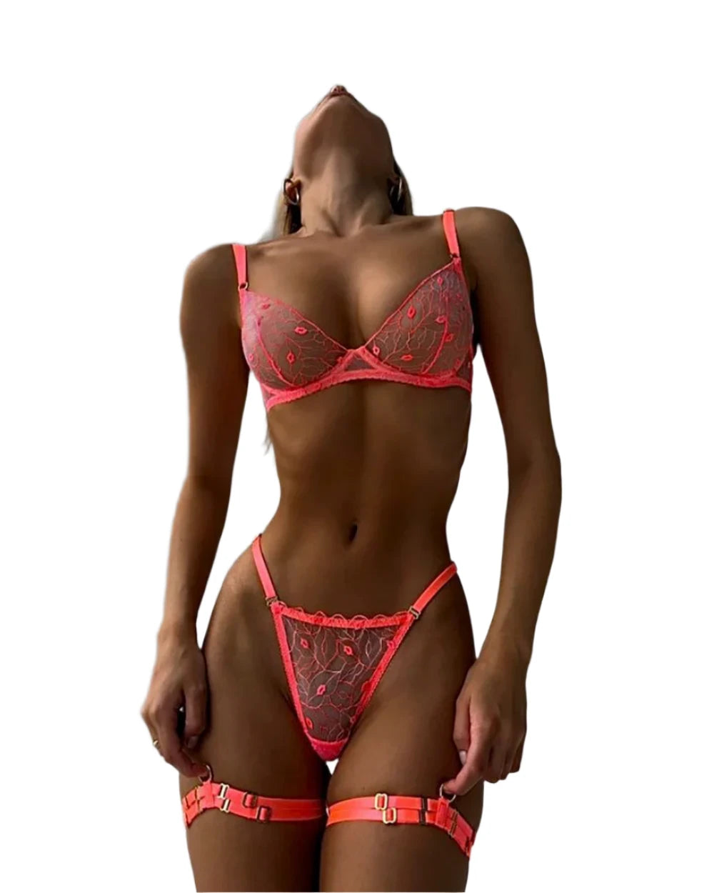 Neon Orange Lace Lingerie Set
