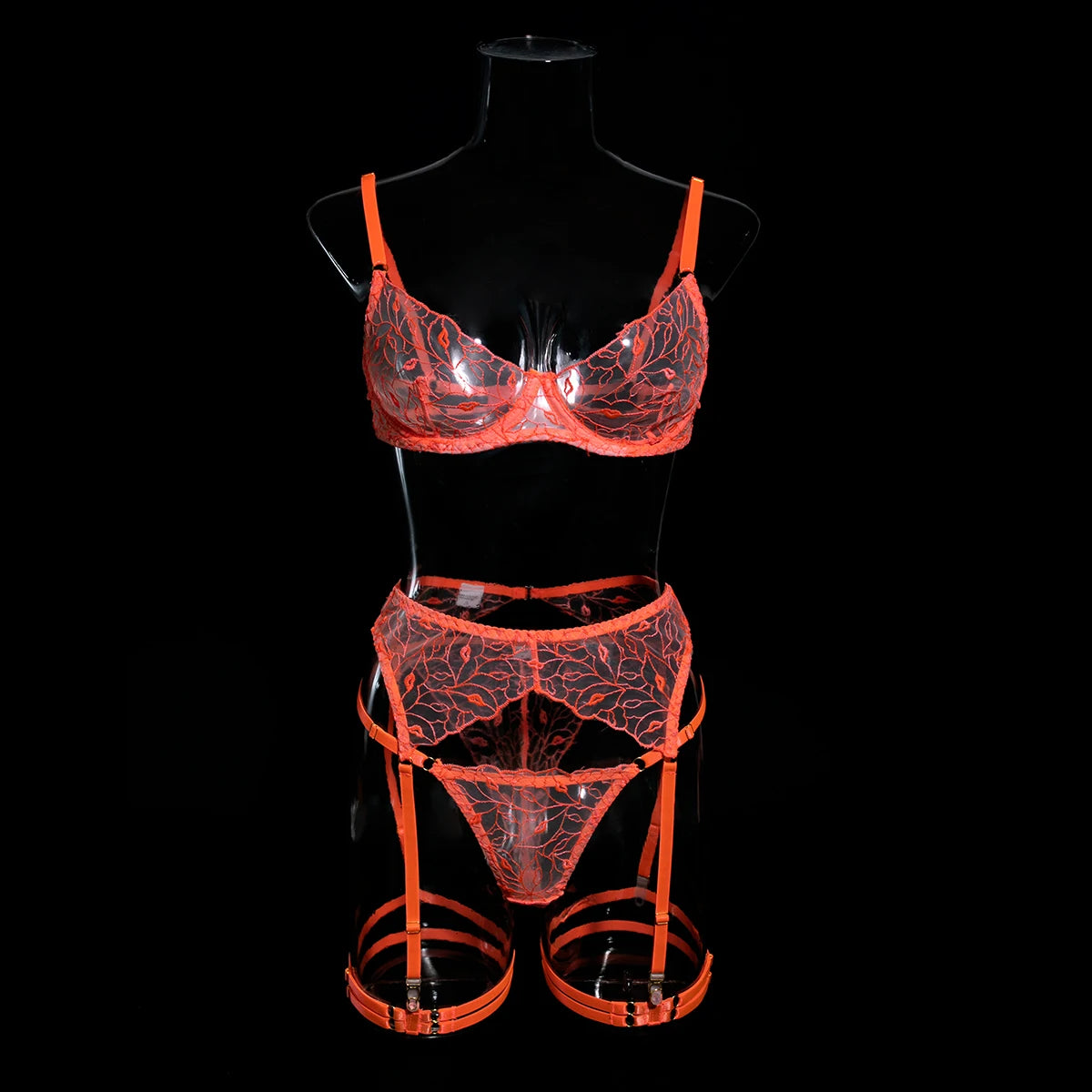 Neon Orange Lace Lingerie Set