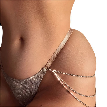 Conjunto de Lencería con Sujetador Push Up con Cadena y Panties con Cristales Brillante