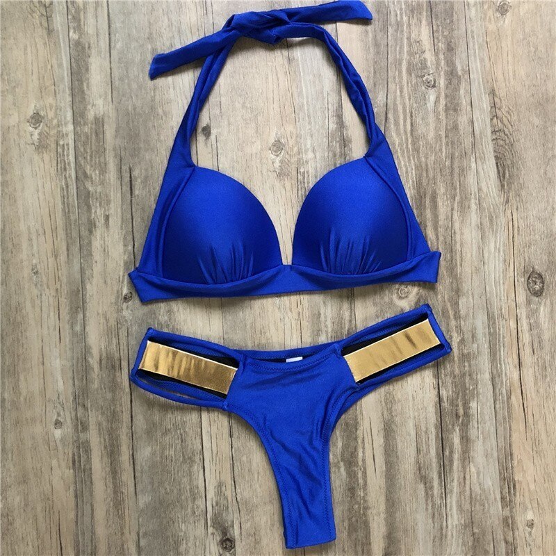 Conjunto Traje de Baño de Bikini Acolchado y Push Up con Tanga de Cuerda