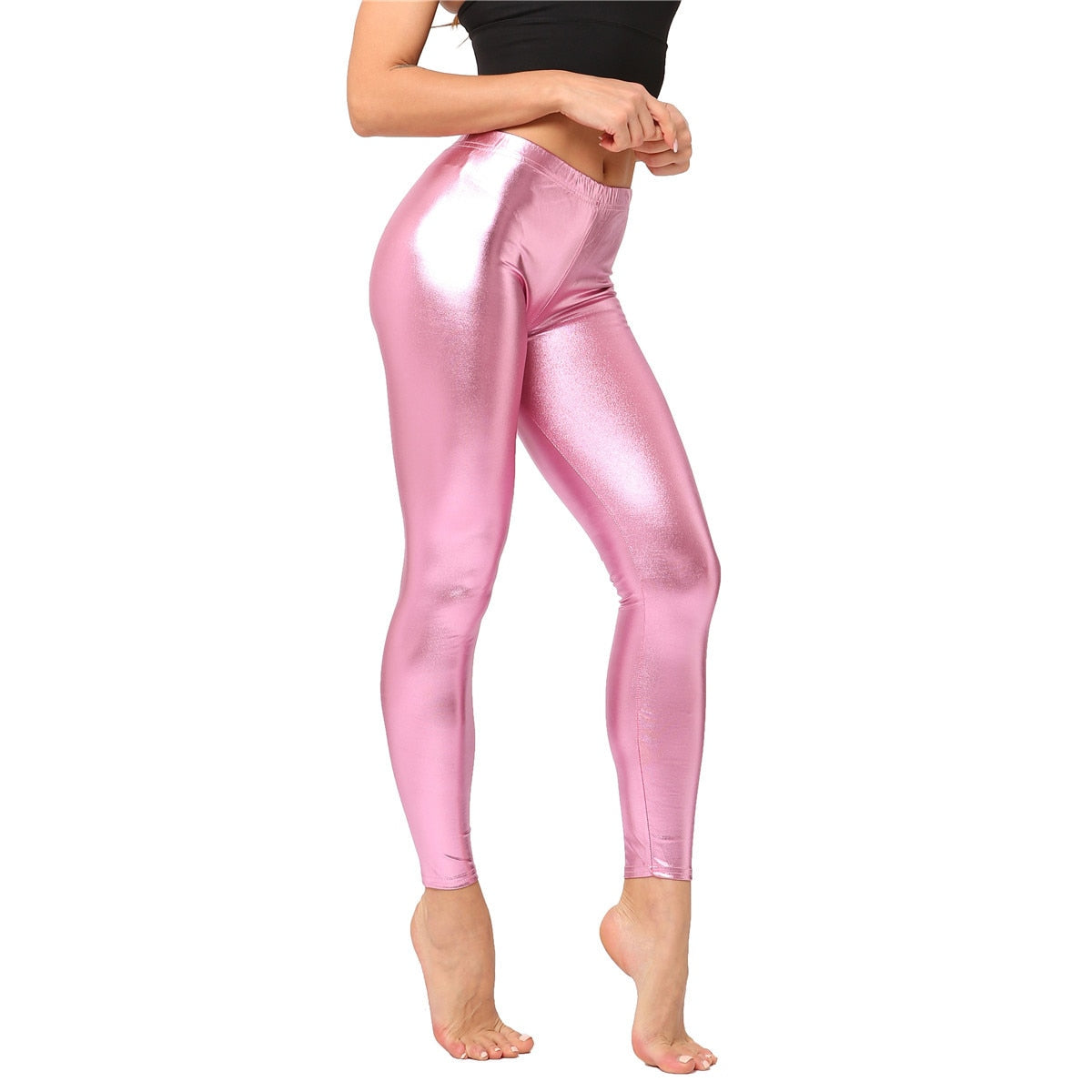 Leggings de Cuero Sintético para Mujer: Pantalones Ajustados Metálicos y Sensuales para Fiestas, Clubes y Baile.