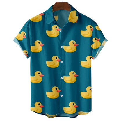 Camisa Estampada en 3D de Pato para Hombres Estilo Hawaiano para Playa y Casual