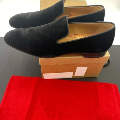 Mocasines de Suela Roja para Hombre en Felpa Negra y Amarilla