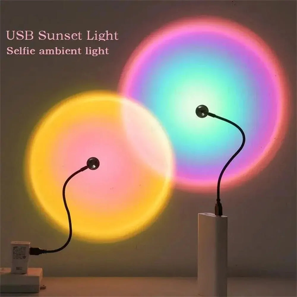 USB LED Sunset Light for Photography, Rainbow Projector and Night Light Ambient Light, Ideal for Selfies and Wall Projections