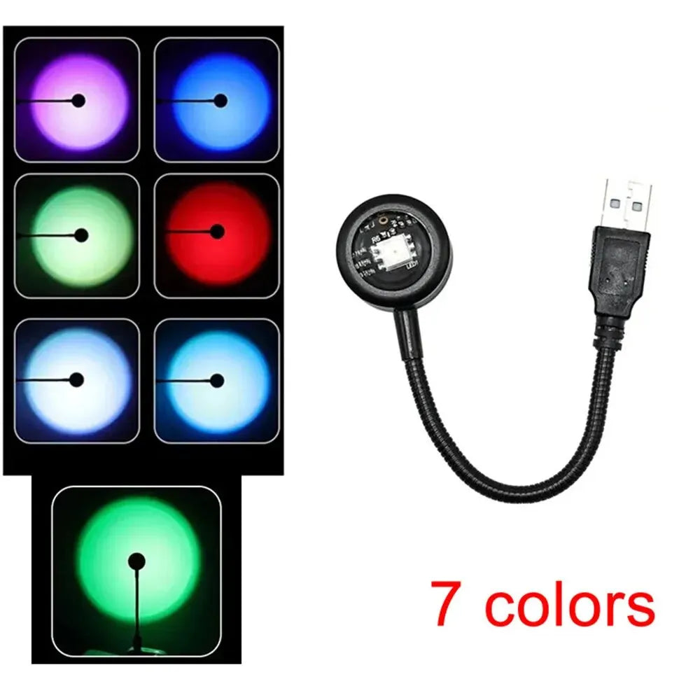 USB LED Sunset Light for Photography, Rainbow Projector and Night Light Ambient Light, Ideal for Selfies and Wall Projections