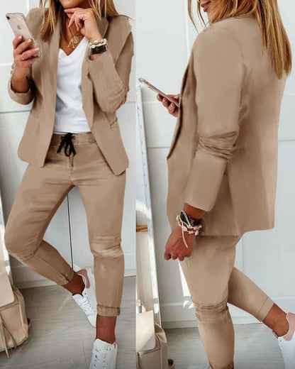 Conjunto de Chaqueta y Pantalón para Mujer de Blazer y Pantalones Casuales