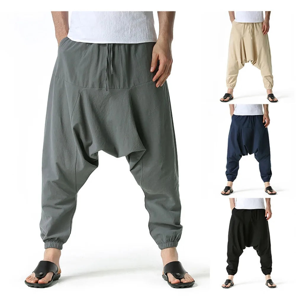 Pantalones para Hombre de Algodón y Lino de Harem Tuluminati Pierna Ancha