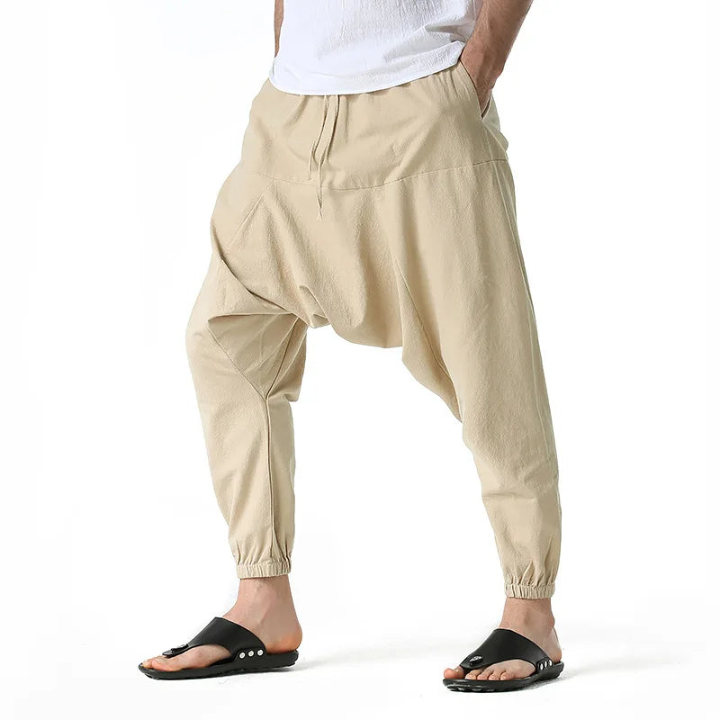 Pantalones para Hombre de Algodón y Lino de Harem Tuluminati Pierna Ancha