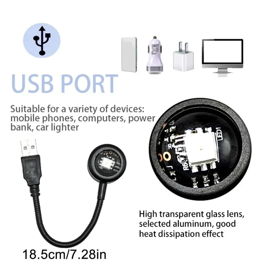 USB LED Sunset Light for Photography, Rainbow Projector and Night Light Ambient Light, Ideal for Selfies and Wall Projections