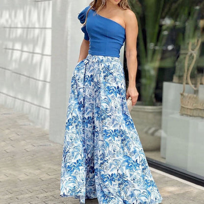 Women's Sleeveless Printed Crop Top and Long Skirt Set