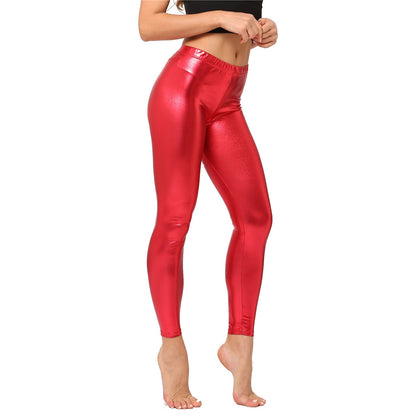 Leggings de Cuero Sintético para Mujer: Pantalones Ajustados Metálicos y Sensuales para Fiestas, Clubes y Baile.