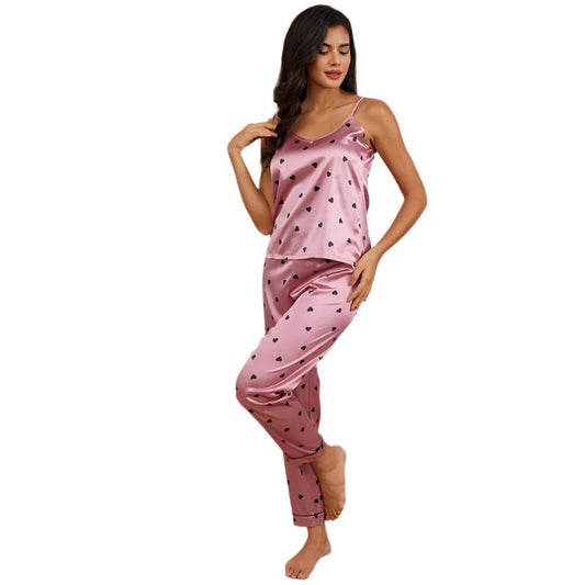 Faux Silk Pajama Set Satin Camisole with Pants