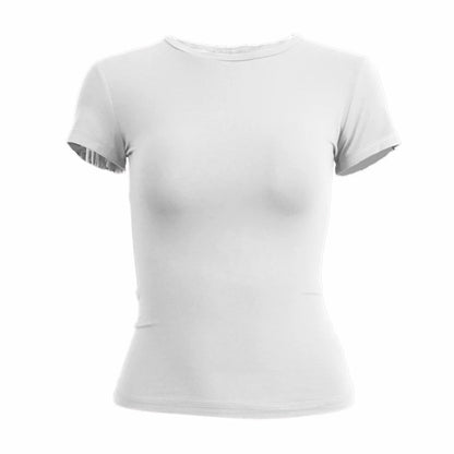 Camiseta de manga corta ajustada para mujer, estilo cuello redondo