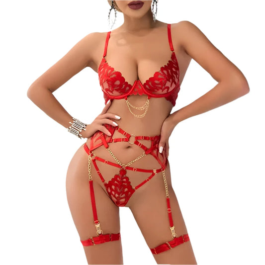 Red Lingerie Push Up Bra Brazilian Sets and Transparent with Lace