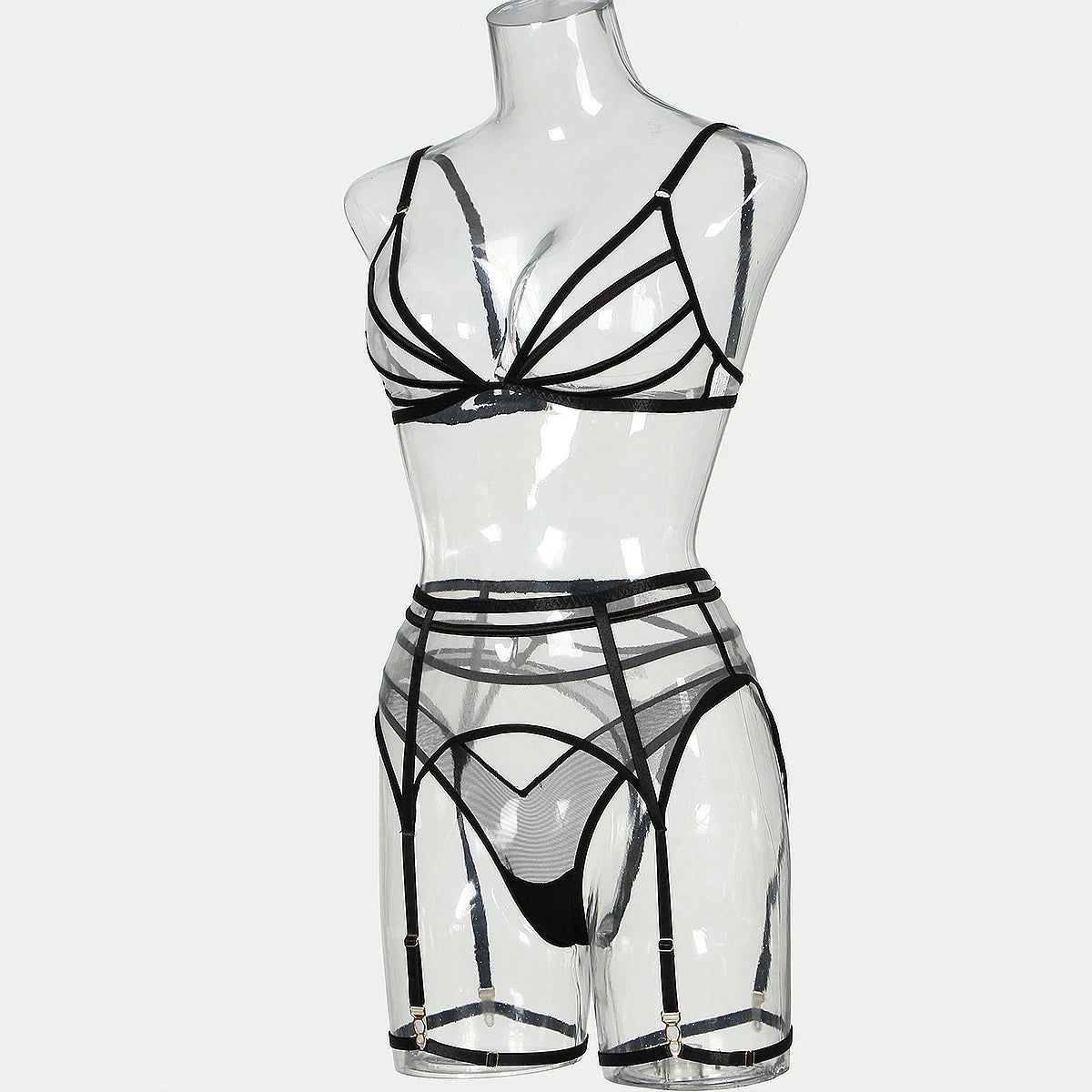 Conjunto de Lencería Sujetador Transparente Sin Costuras y Cinturilla, Nude y Exótico