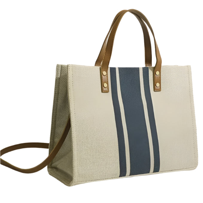 Women's Striped Canvas Handbag, Large Capacity Tote, Casual and Multifunctional, Shoulder Bag and Handles