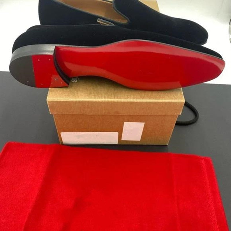 Mocasines de Suela Roja para Hombre en Felpa Negra y Amarilla