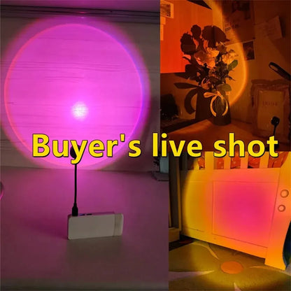 USB LED Sunset Light for Photography, Rainbow Projector and Night Light Ambient Light, Ideal for Selfies and Wall Projections