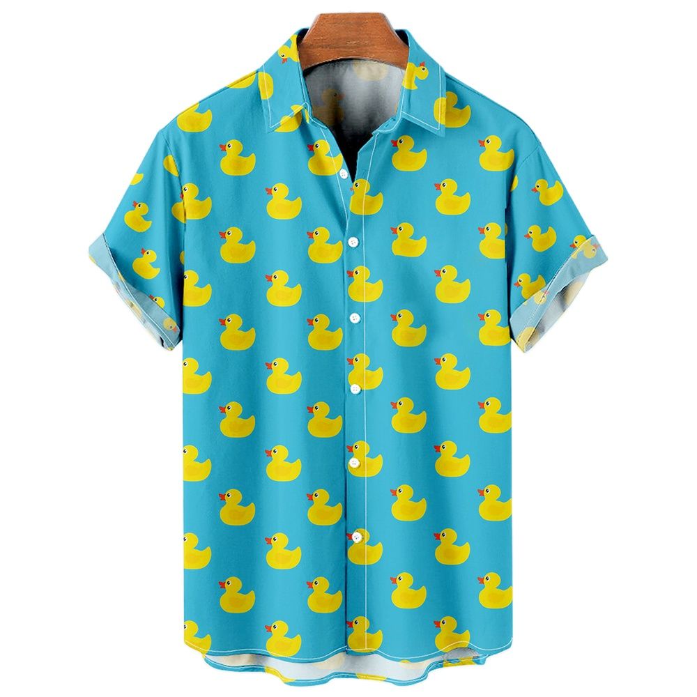 Camisa Estampada en 3D de Pato para Hombres Estilo Hawaiano para Playa y Casual