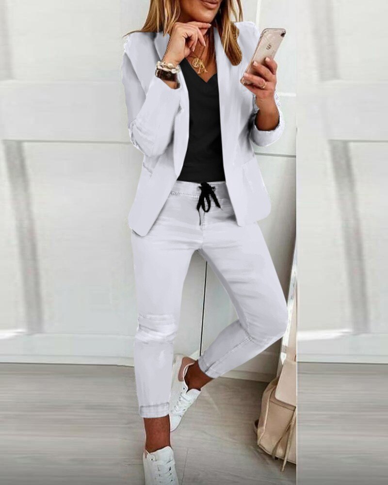 Conjunto de Chaqueta y Pantalón para Mujer de Blazer y Pantalones Casuales