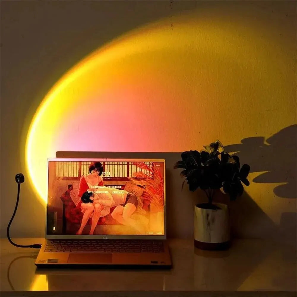 Luz LED USB Sunset para Fotografía, Proyector de Arcoíris y Luz de Ambiente Nocturna, Ideal para Autofotos y Proyecciones en Pared