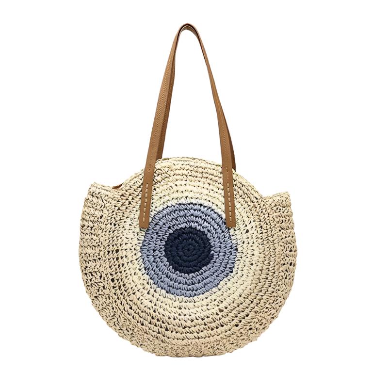 Bolso de Playa Redondo de Paja Hecho a Mano Estilo Tulum