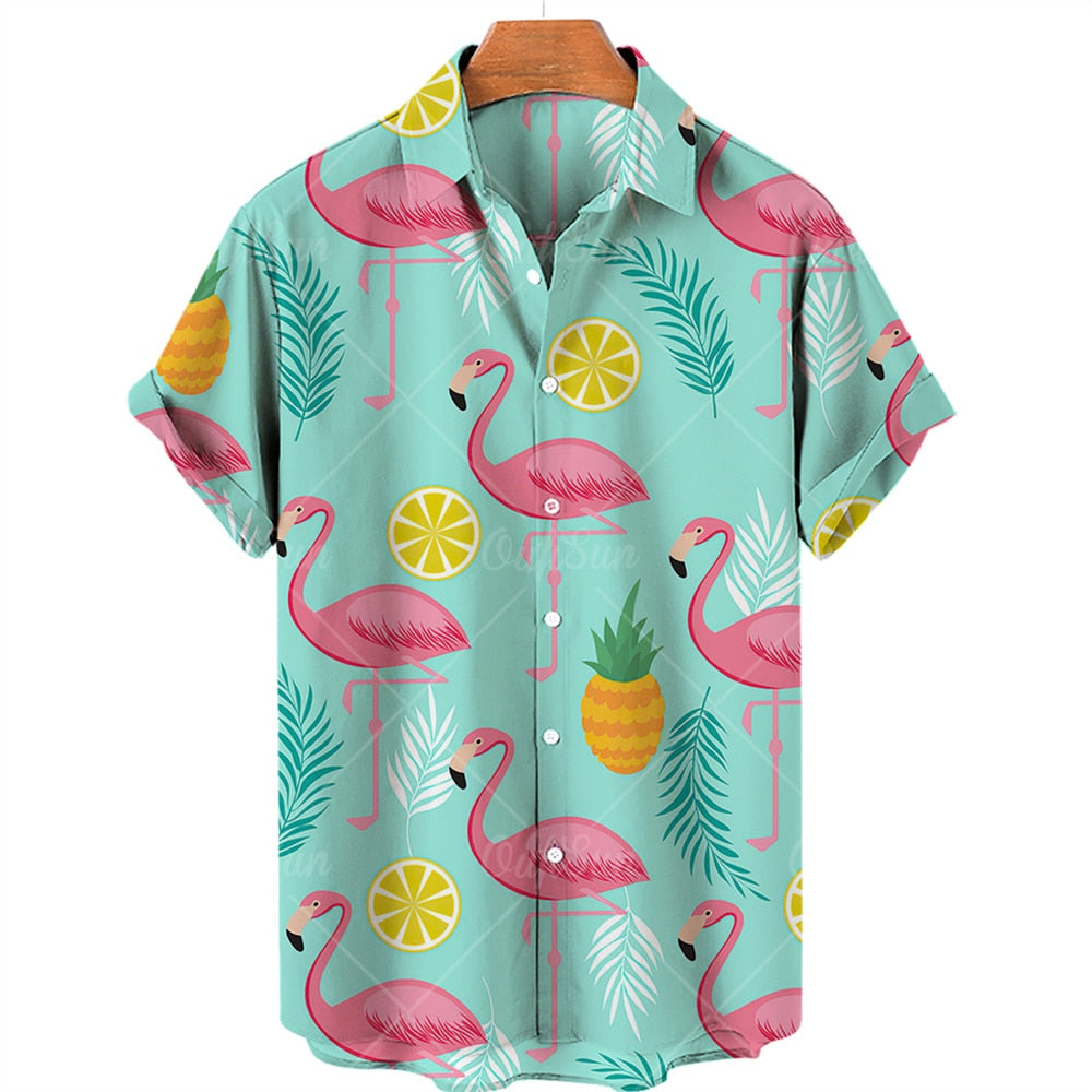 Camisa Estampada en 3D de Pato para Hombres Estilo Hawaiano para Playa y Casual