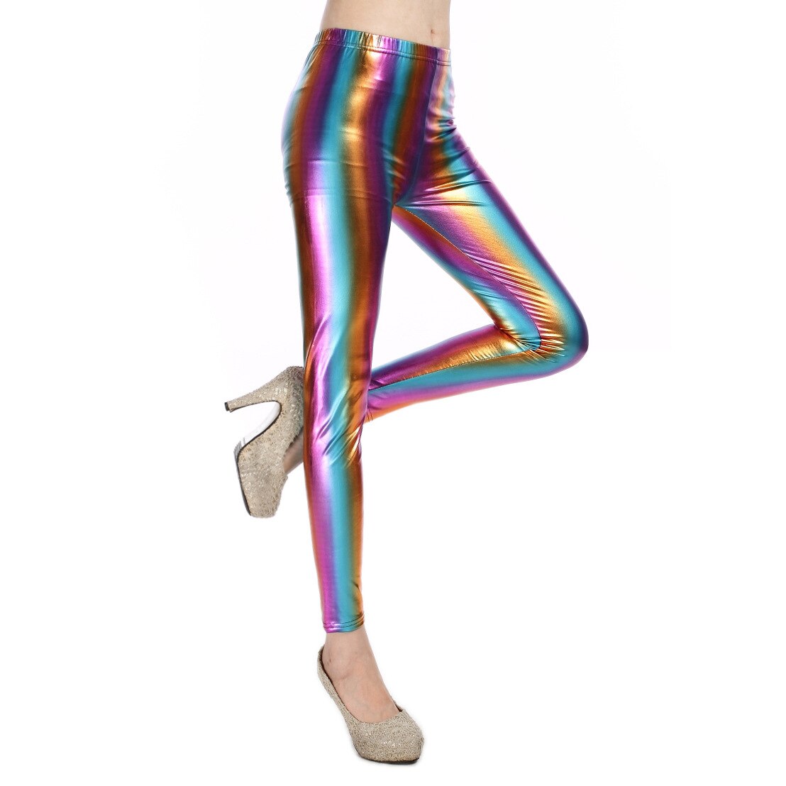 Leggings de Cuero Sintético para Mujer: Pantalones Ajustados Metálicos y Sensuales para Fiestas, Clubes y Baile.