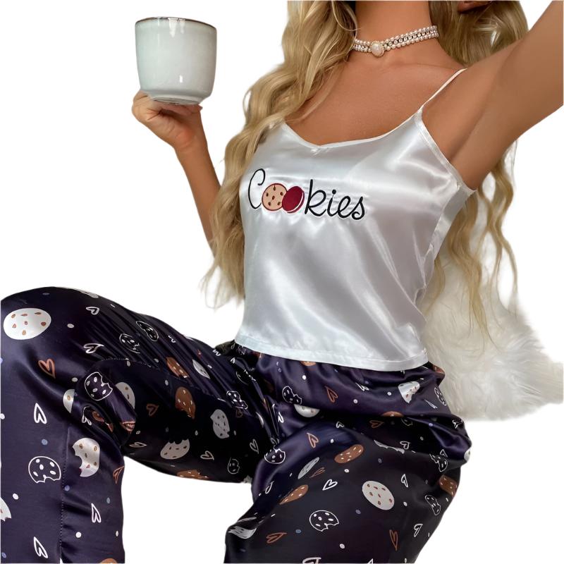 Conjunto de Pijama de Seda Sintética Camiseta de Satén con Pantalones