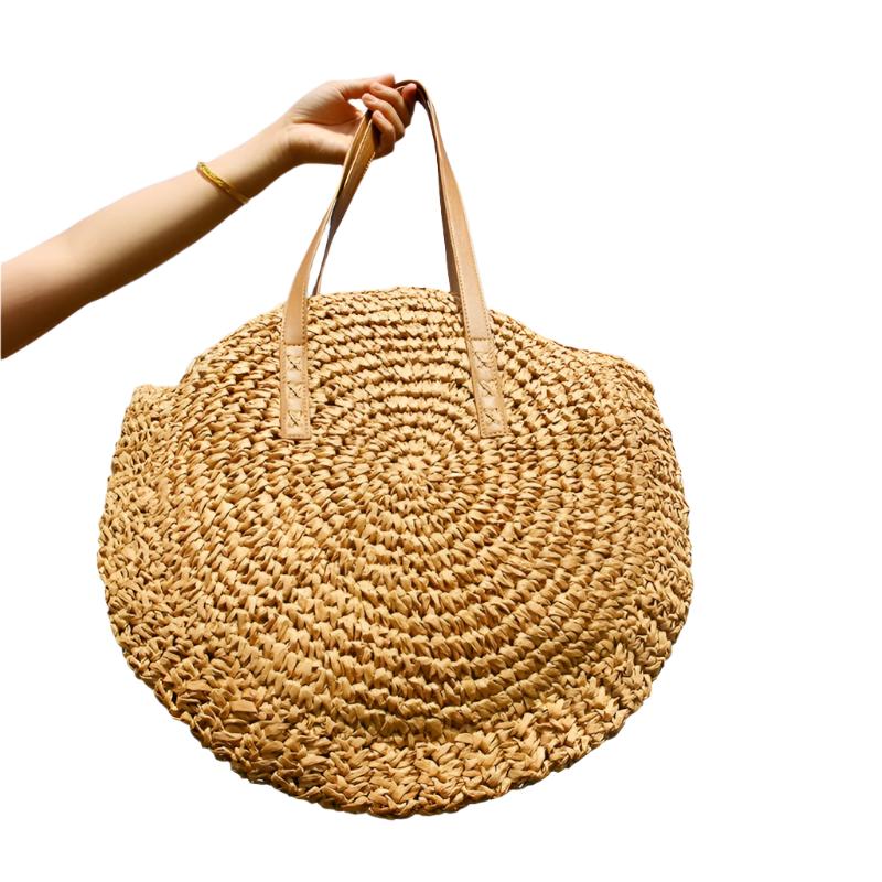 Bolso de Playa Redondo de Paja Hecho a Mano Estilo Tulum