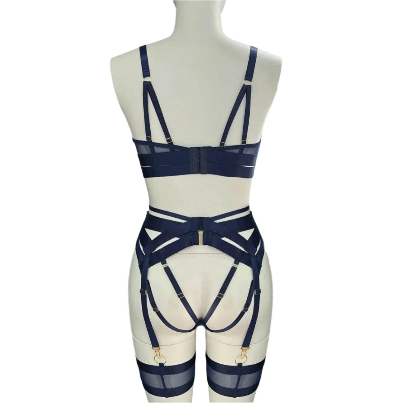 Navy Blue Sheer Lingerie Set with Panties and Push Up Bra