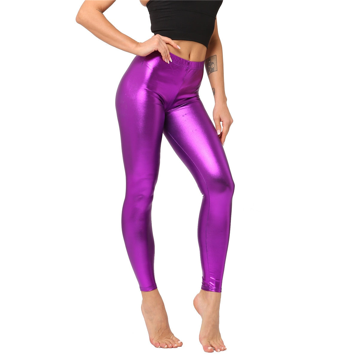 Leggings de Cuero Sintético para Mujer: Pantalones Ajustados Metálicos y Sensuales para Fiestas, Clubes y Baile.