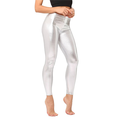 Leggings de Cuero Sintético para Mujer: Pantalones Ajustados Metálicos y Sensuales para Fiestas, Clubes y Baile.