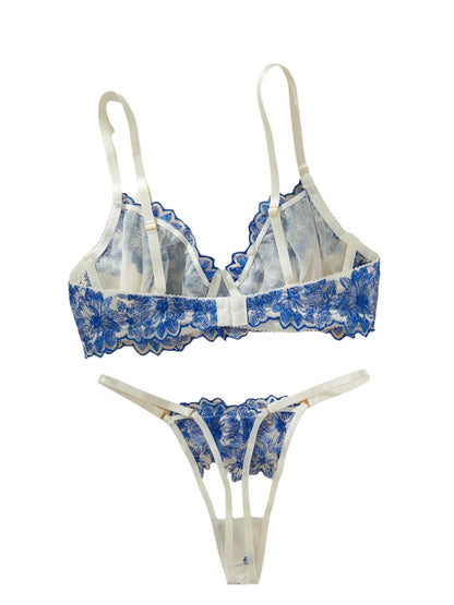 Conjunto de Lencería Floral con Sujetador Push Up y Encaje Transparente