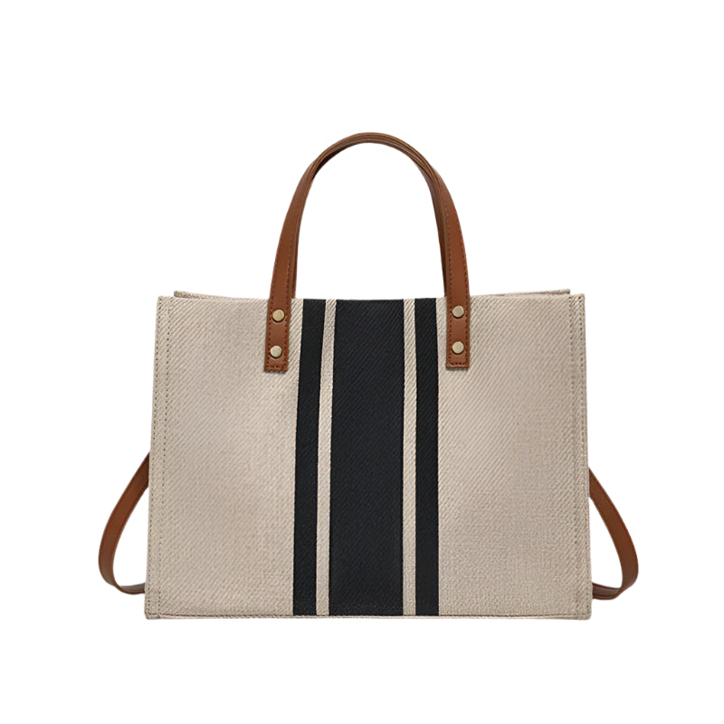 Women's Striped Canvas Handbag, Large Capacity Tote, Casual and Multifunctional, Shoulder Bag and Handles