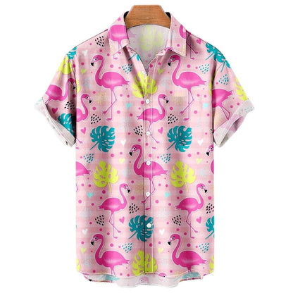 Camisa Estampada en 3D de Pato para Hombres Estilo Hawaiano para Playa y Casual