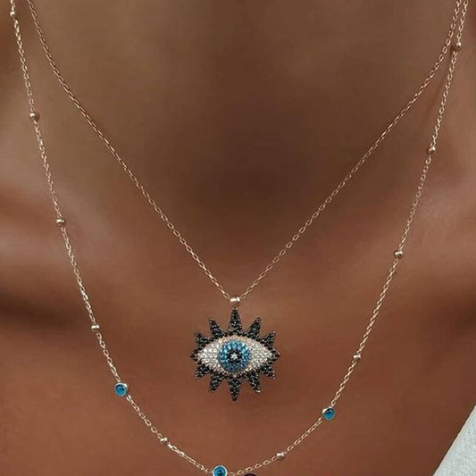 Vintage Fashion Necklace with Turkish Eye Pendant