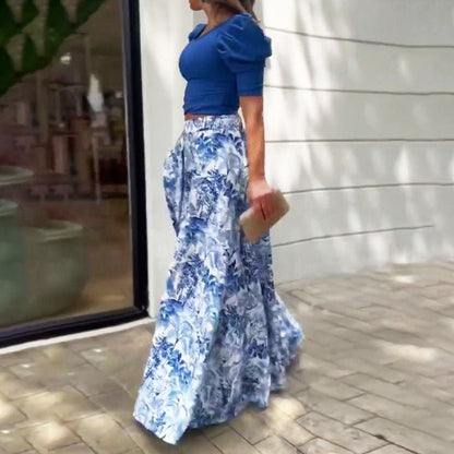 Women's Sleeveless Printed Crop Top and Long Skirt Set