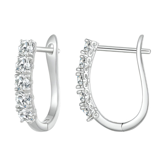 bamoer 1.0CT Moissanite Ear Buckles 925 Sterling Silver U-Shaped Hoop Earrings for Women Valentine's Day Jewelry Gift