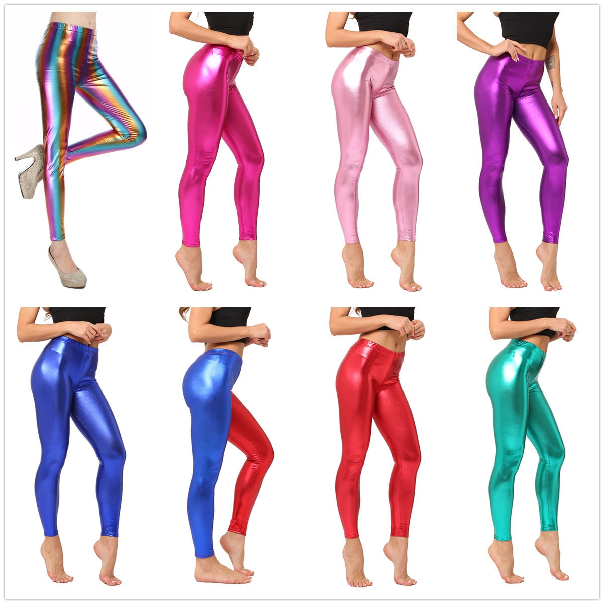 Leggings de Cuero Sintético para Mujer: Pantalones Ajustados Metálicos y Sensuales para Fiestas, Clubes y Baile.